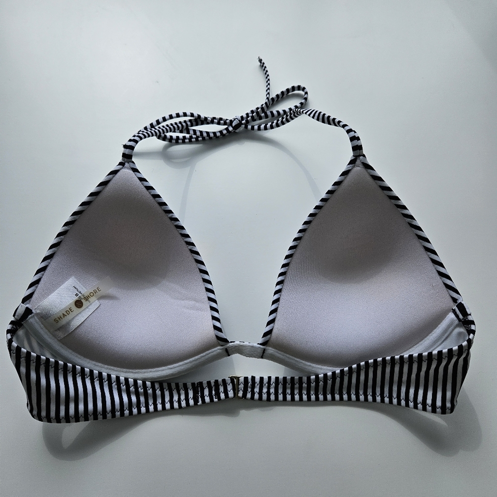 Shade & Shore Monochrome Striped Bikini Top Black/White 36B - Picture 2 of 8